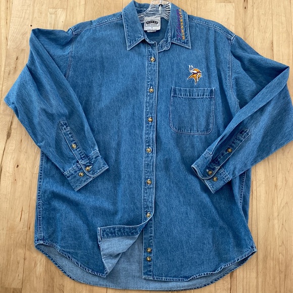 Riders for Women Minnesota Vikings Denim Dress Shirt Size L Embroidered Logos - Picture 6 of 6